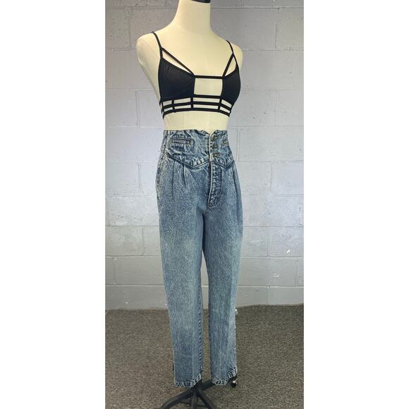 Vintage 1980s Stone Washed High Waist Paper Bag Jeans Button Waist Small - Picture 9 of 13